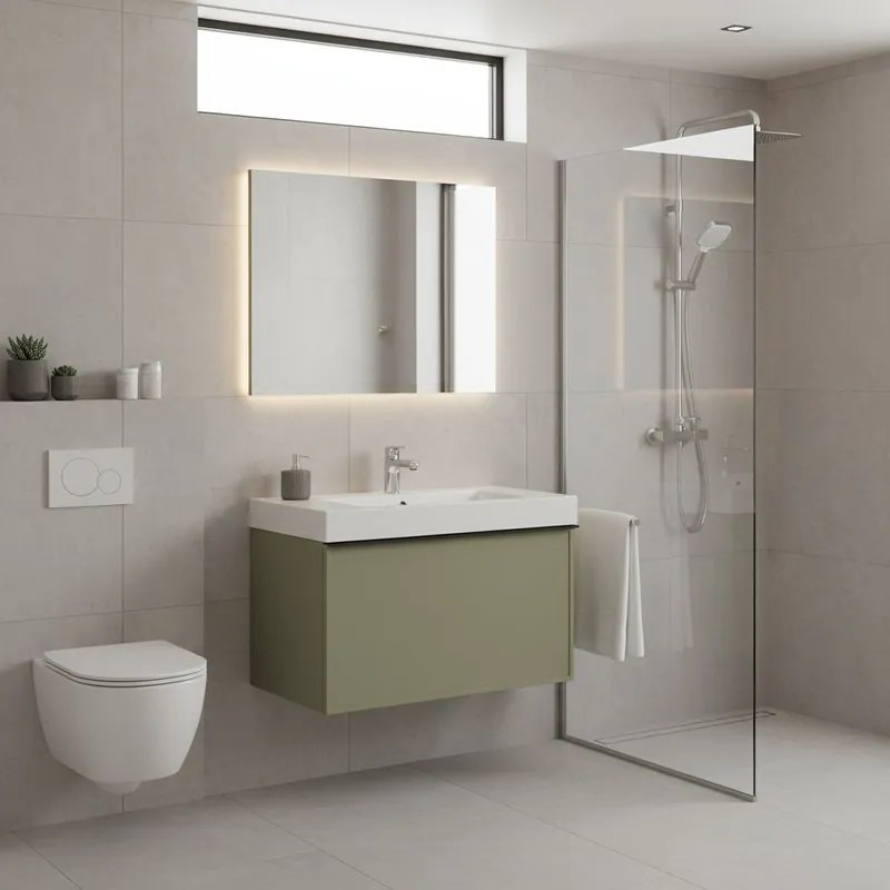 Mobile da bagno sospeso sotto lavabo Pixel frame 1 cassetto L 60 x H 40 x P 45.5 cm verde salvia laccato opaco, con maniglia alluminio nero opaco