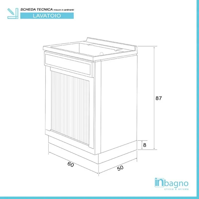 Mobile lavatoio 60x50 bianco con serranda vasca e asse lavapanni