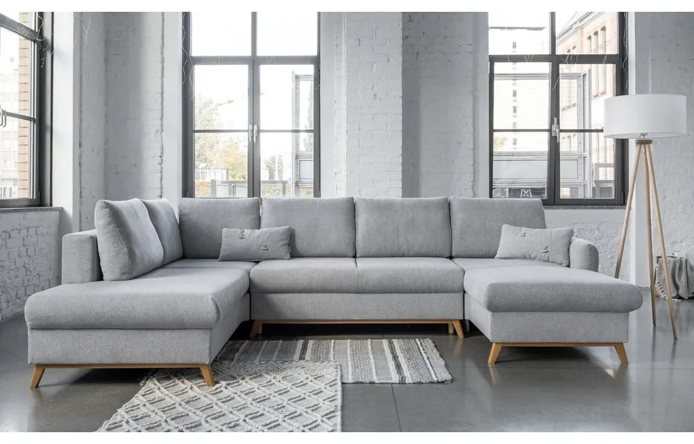 Divano letto a U grigio chiaro, angolo sinistro Scandic Lagom - Miuform