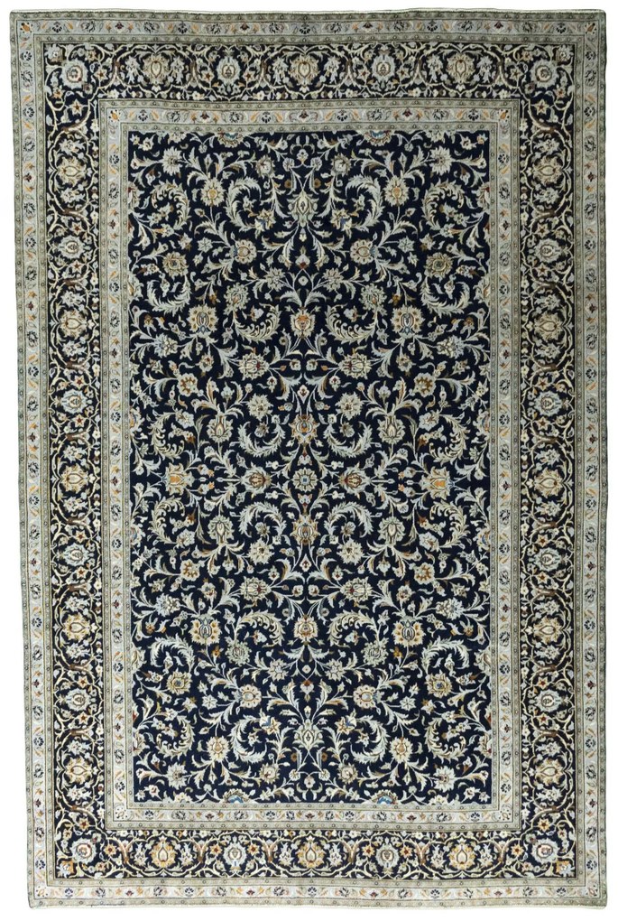 Kashan Tappeto 350x230 Blu (Iran) Annodato A Mano