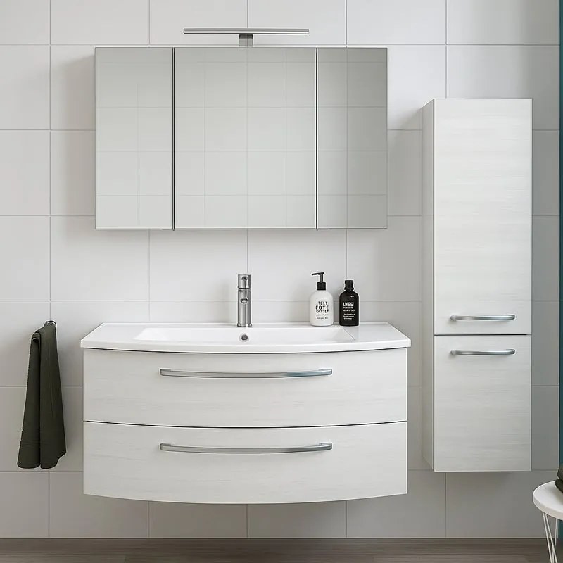 Mobile bagno con lavabo L 90 x H 48 x P 48 cm rovere bianco 2 cassetti per vasca centrale Imagine