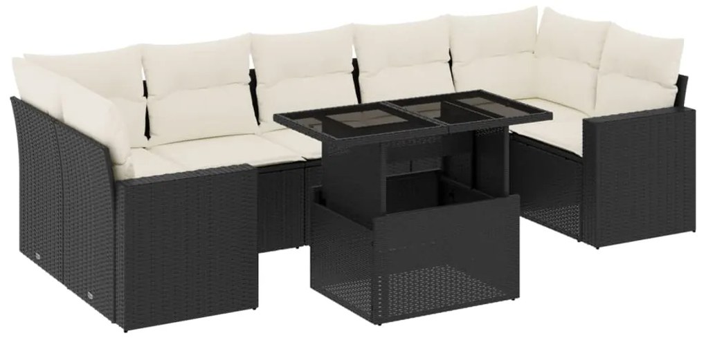 Set divani da giardino con cuscini 8 pz nero in polyrattan