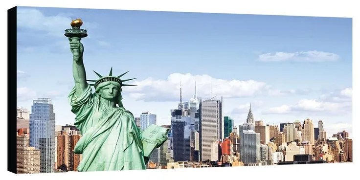 Stampa su tela Statua Liberta' e skyline, multicolore 190 x 90 cm