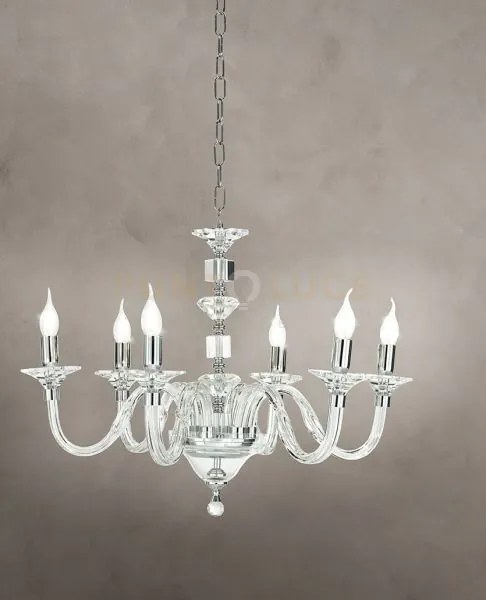 Lampadario gala 6 luci attacco e14 cristallo e cromo d.72cm