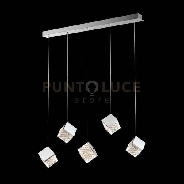 Lampada a sospensione magia 5 luci rettangolare cromo, led 22,5w 19...