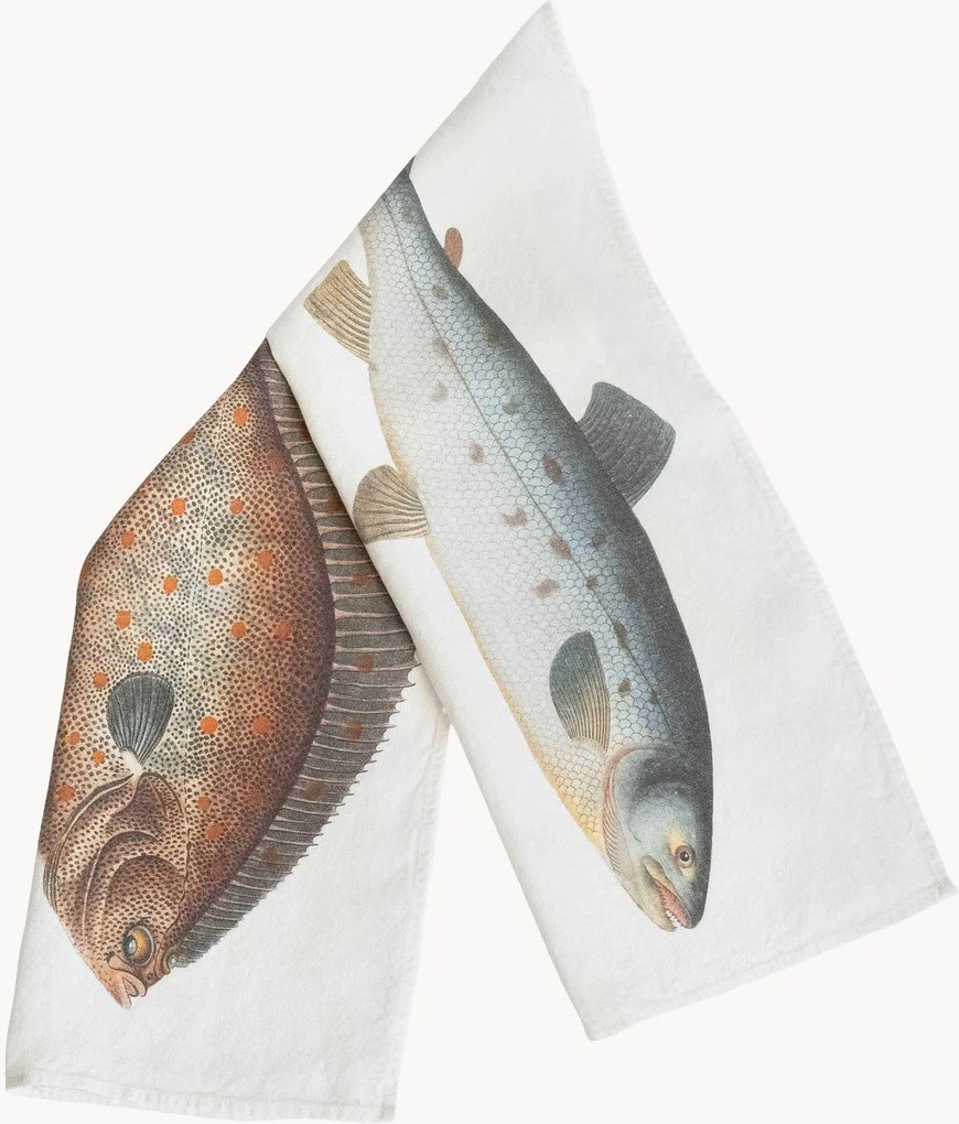 Set di 2 strofinacci in lino Salmon & Turbot