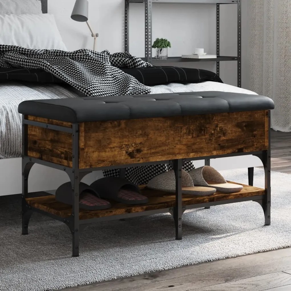 Panca Porta Scarpe Rovere Fumo 82x42x45 Cm İn Legno Multistrato /