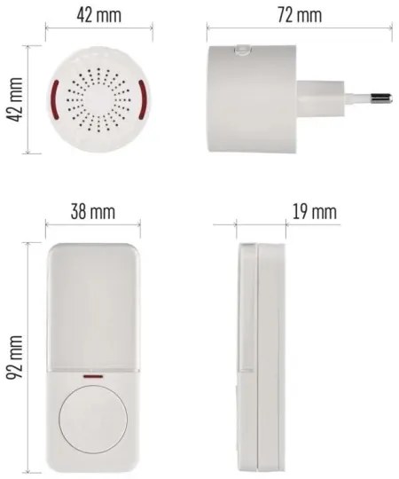 Campanello wireless da inserire nella presa 230 V con 1 batteria CR2032, bianco