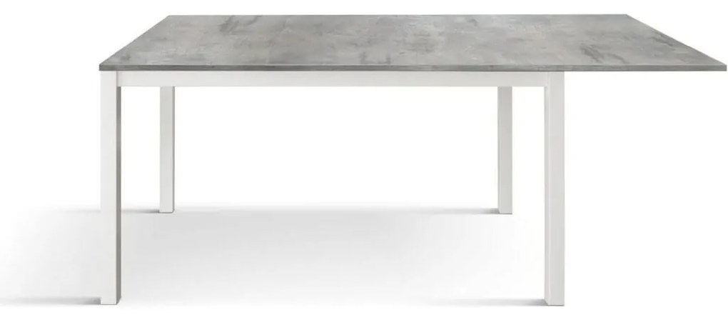 Tavolo TROPEA in legno, finitura grigio cemento e base in metallo verniciato bianco, allungabile 160&#215;90 cm &#8211; 210&#215;90 cm