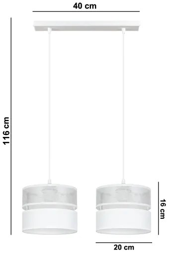 Lampadario a sospensione con filo LIMA 2xE27/60W/230V argento/bianco