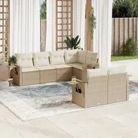 Set Divani da Giardino 7 pz con Cuscini Beige in Polyrattan 3252745