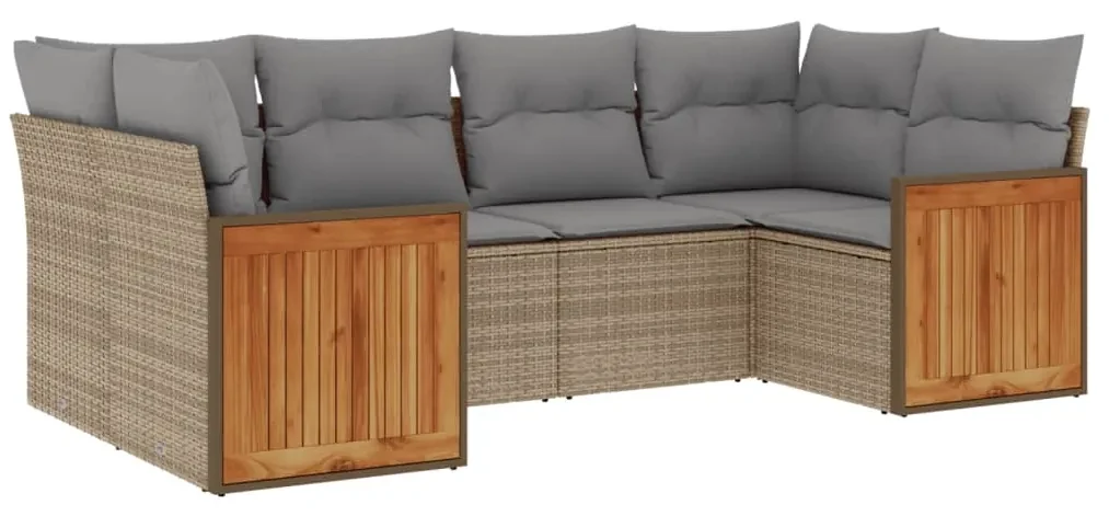 Set divano da giardino 6 pz con cuscini beige in polyrattan