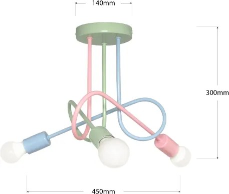 Plafoniera da soffitto OXFORD 3xE27/15W/230V verde/rosa/blu