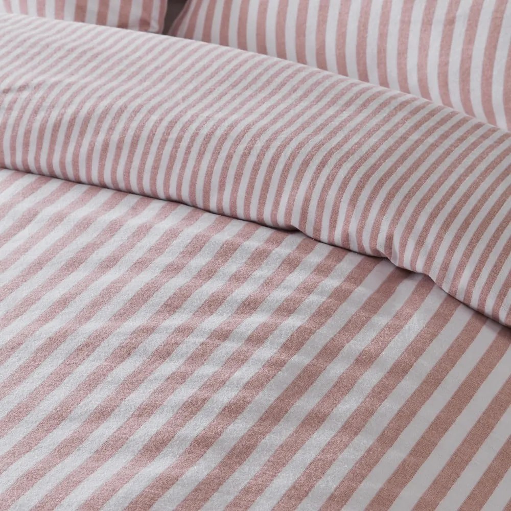 Biancheria da letto singola in flanella rosa 135x200 cm Stripe - Catherine Lansfield