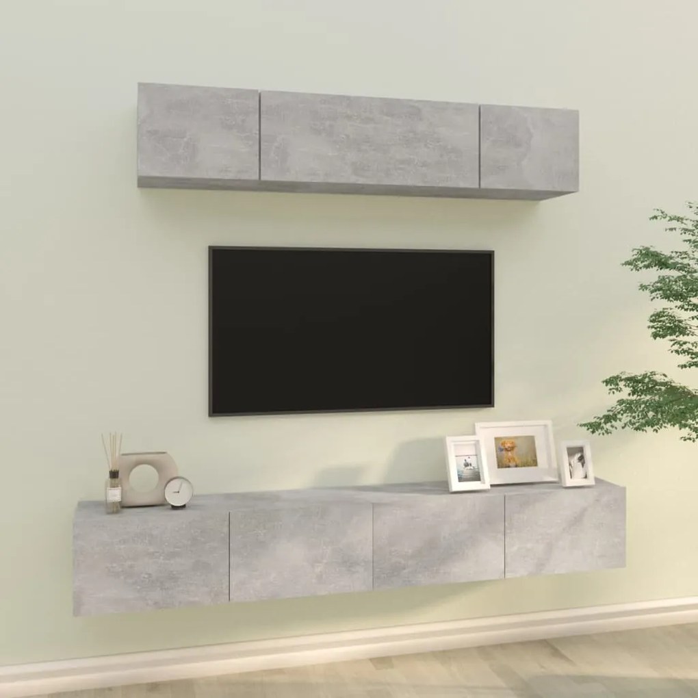 Set Di Mobili Porta Tv 4 Pz Grigio Cemento İn Legno Multistrato /