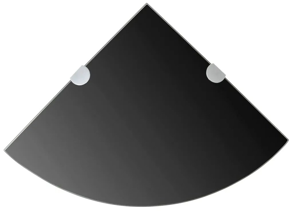 Scaffali Angolari 2 Pz Supporti Cromati E Vetro Nero 25x25 Cm /