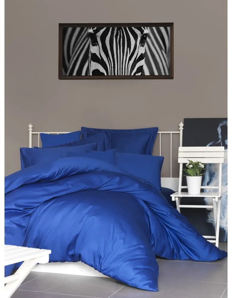 Biancheria da letto singola in cotone sateen blu scuro 140x200 cm - Mijolnir