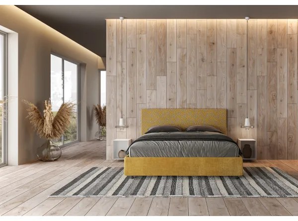 Letto matrimoniale contenitore imbottito 160x190 tessuto Era 6 giallo Arla