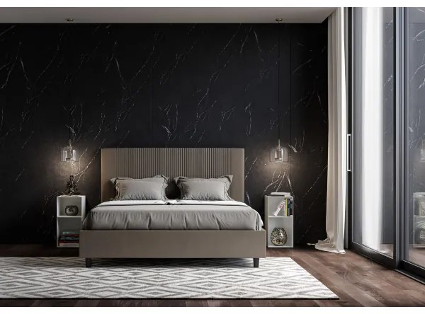 Letto matrimoniale contenitore imbottito 160x190 similpelle cappuccino Goya