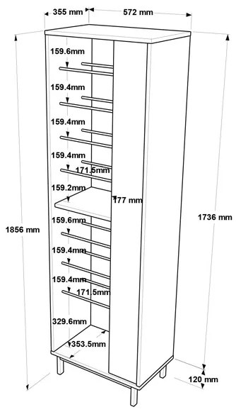 Scarpiera A Colonna Multiripiano 57x36x185 Cm 1 Anta Con Piedini Argo Bianco E Rovere