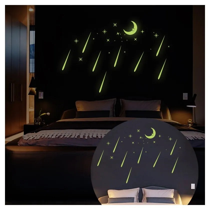 Adesivi murali Luna e stelle cadenti che brillano al buio - Ambiance