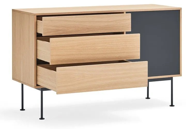 Cassettiera grigio antracite con impiallacciatura in rovere , larghezza 128 cm Yoko - Teulat