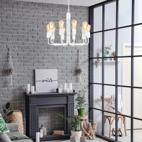 Lampadario a catena 10xE27/60W/230V bianco