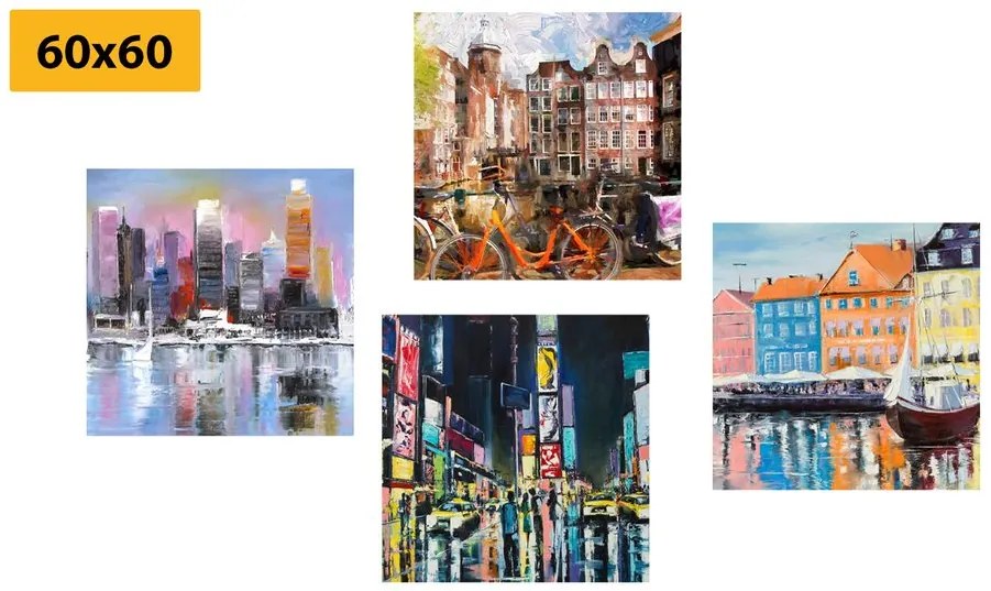 Set di quadri – Città con imitazione di pittura a olio