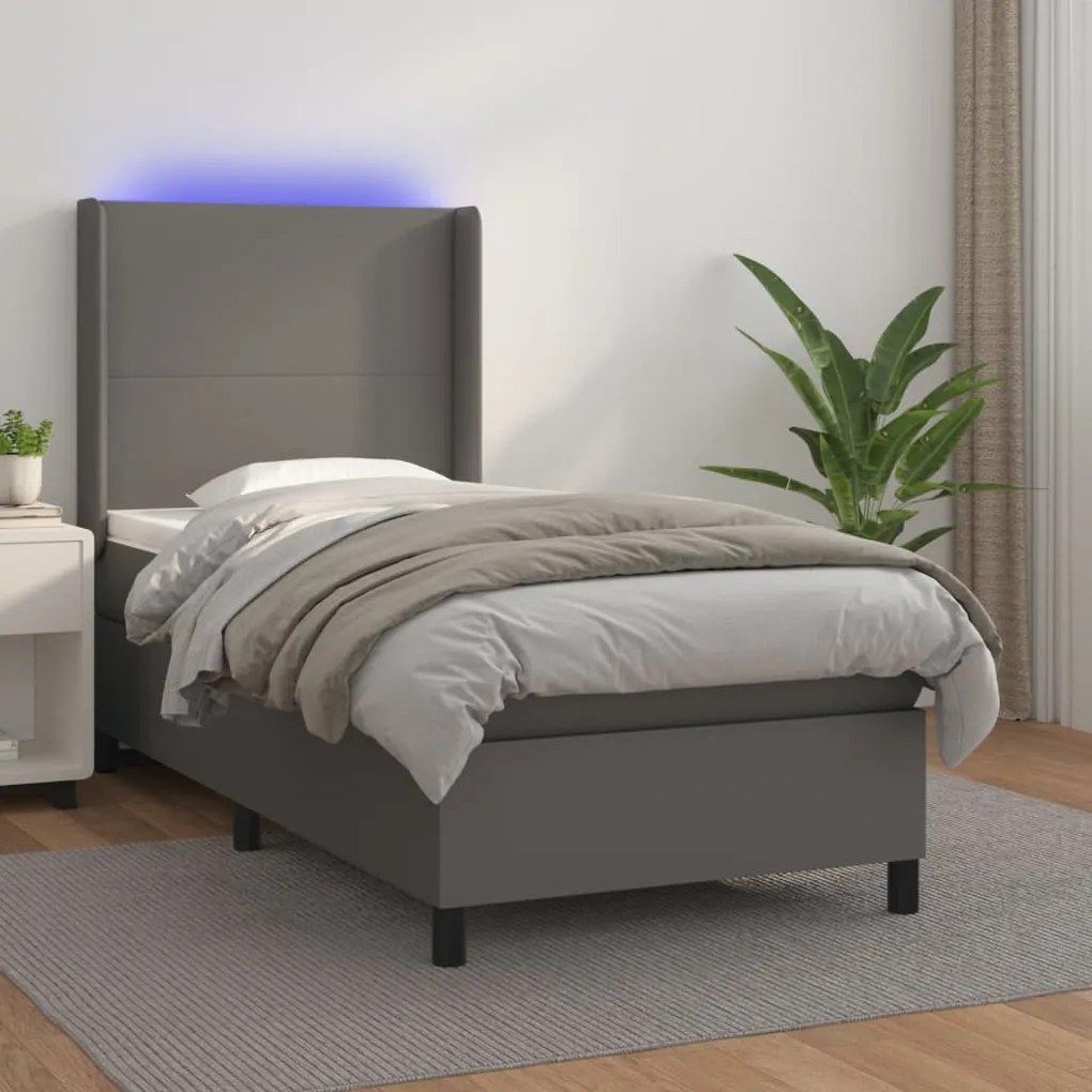 Giroletto Molle Con Materasso E Led Grigio 80x200cm Similpelle /