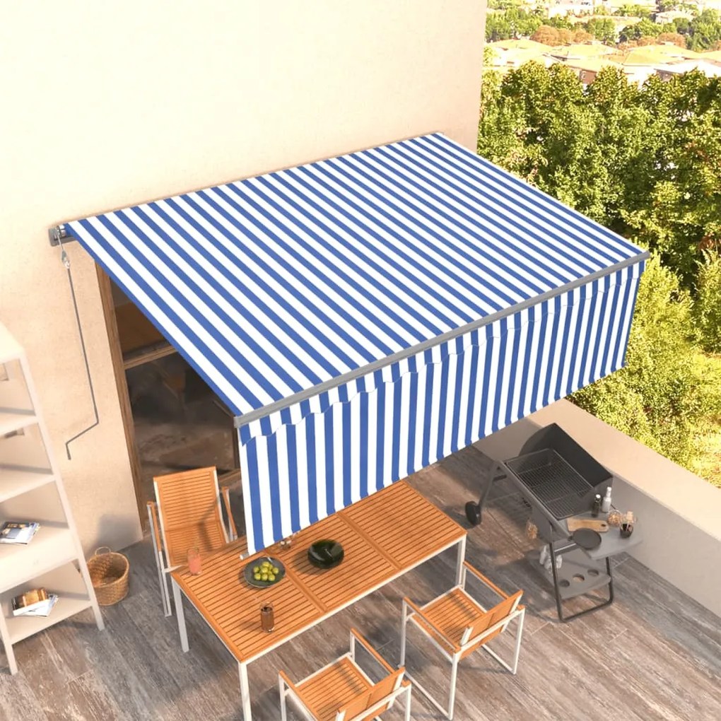 Tenda Sole Retrattile Automatica Con Parasole 4x3m Blu Bianco /