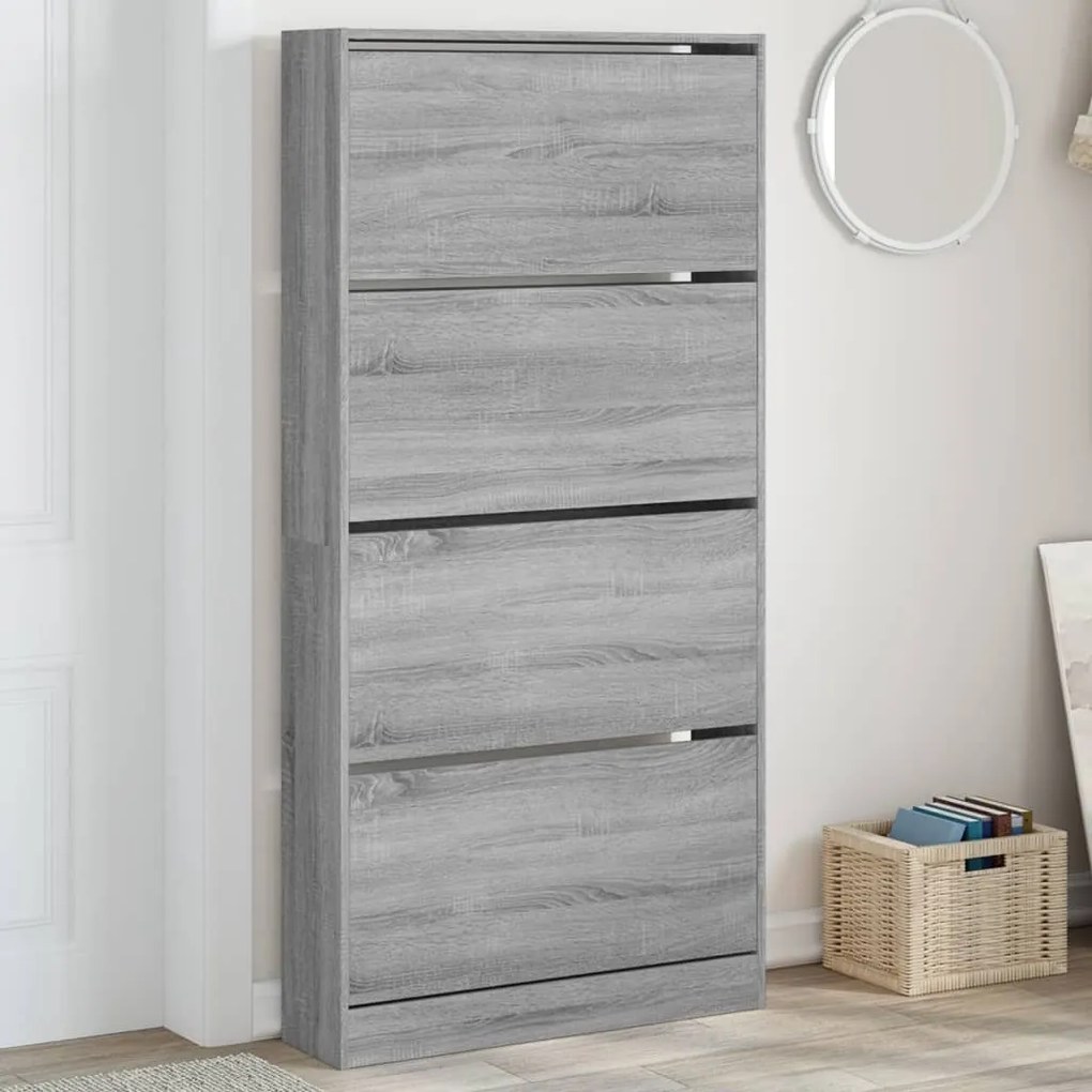 Scarpiera 4 Cassetti Ribaltabili Grigio Sonoma 80x21x163,5 Cm /