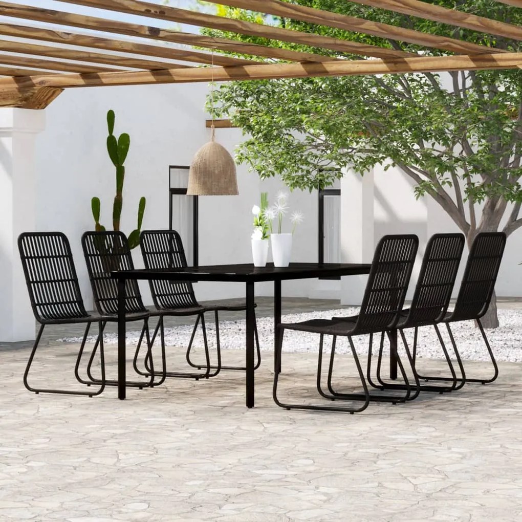 Set da pranzo per giardino 7 pz con cuscini nero