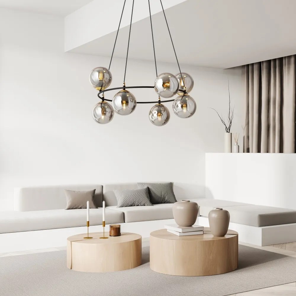 Lampadario a Sospensione AZURA 8 in Acciaio e Vetro 8xE14 Colore del corpo Nero e Grafite