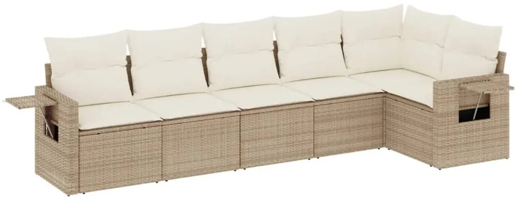 Set Divano da Giardino 6 pz con Cuscini Beige in Polyrattan