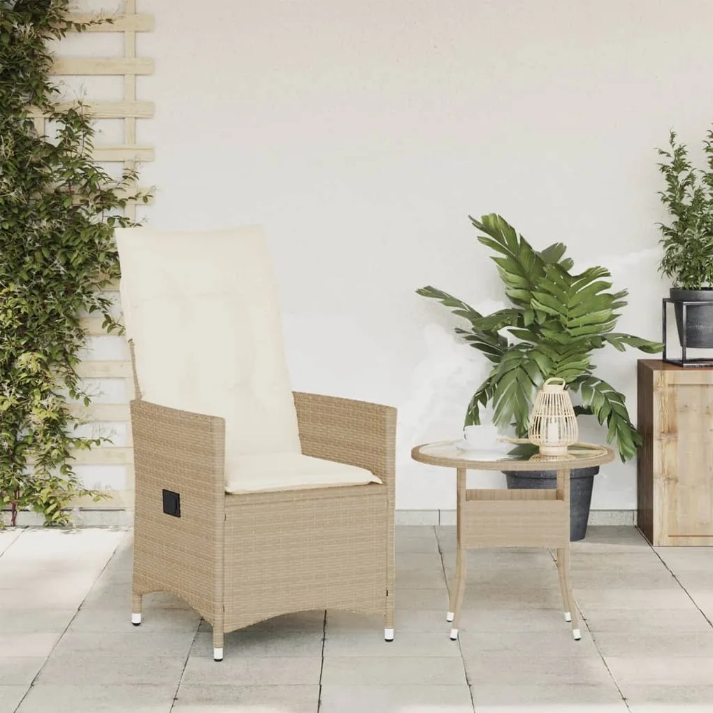 Sedia reclinabile da giardino con cuscini beige in polyrattan