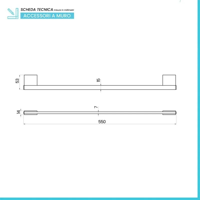 Portasciugamani a muro 55 cm in acciaio cromato Futura