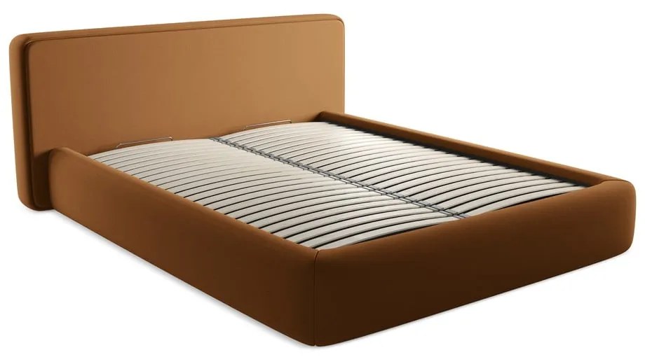 Letto matrimoniale imbottito in terracotta con vano contenitore con griglia da 160x200 cm Kiana - Makamii