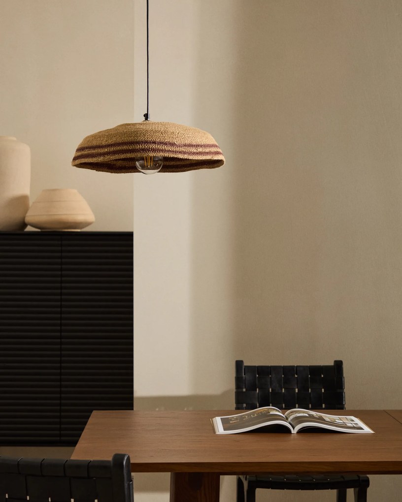 Kave Home - Lampada da soffitto Vinyola in fibre naturali con finitura naturale e in nero Ã˜ 44 cm