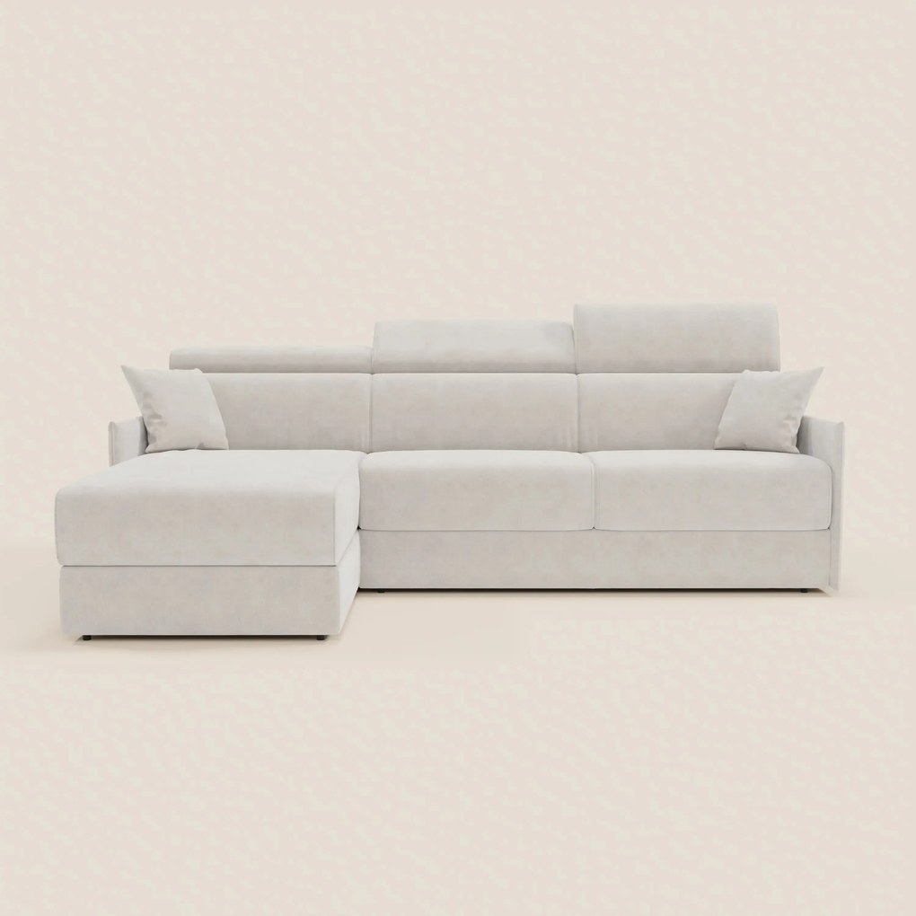 Miryam divano letto angolare compatto - poggiatesta reclinabili e penisola contenitore in tessuto smacchiabile T31