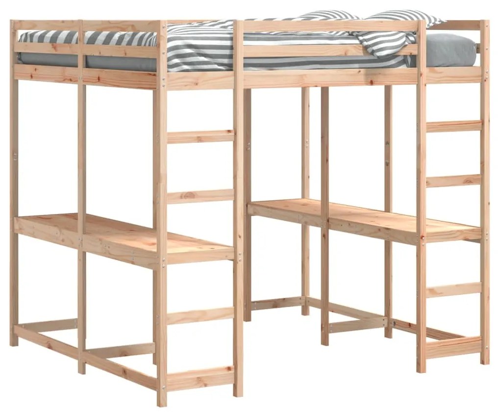 Letto soppalco con scrivania e scala 160x200 cm massello pino