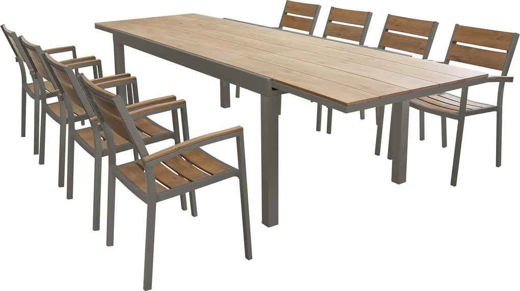 VIDUUS - set tavolo in alluminio e polywood cm 200/300 x 95 x 75 h con 8 poltrone Viduus