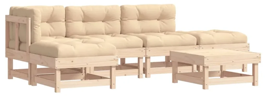 Set divani da giardino 6 pz con cuscini in legno massello