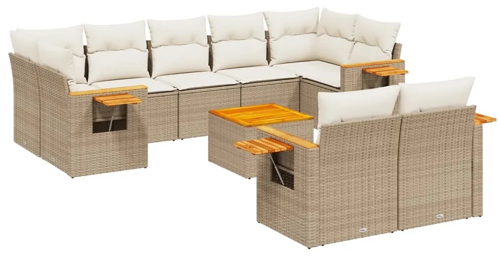 Set Divano da Giardino 10 pz con Cuscini Beige in Polyrattan