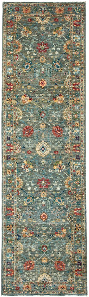 Samarkand Tappeto orientale 80x300 Verde (Pakistan) Annodato A Mano