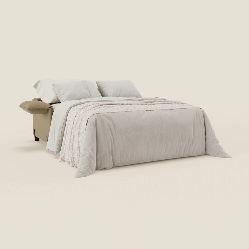 Primula divano letto con materasso alto 18 cm - braccioli mobili e tessuto smacchiabile T05 cammello