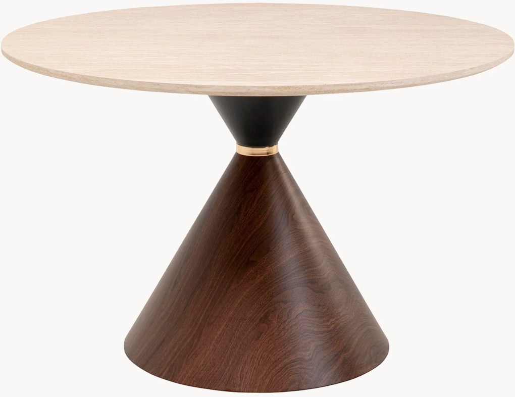 Tavolo rotondo con piano effetto travertino Cono, Ø 120 cm