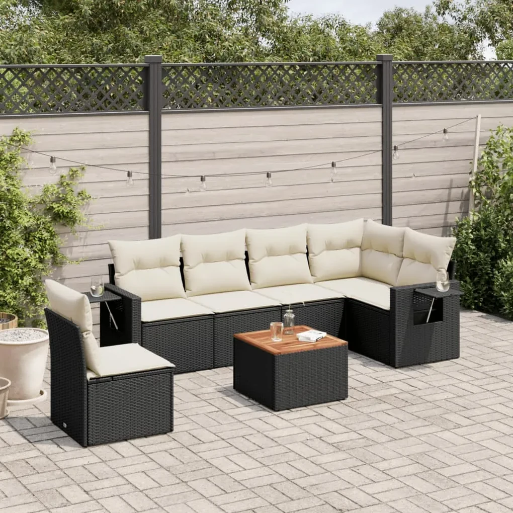 Set divani da giardino con cuscini 7pz nero polyrattan