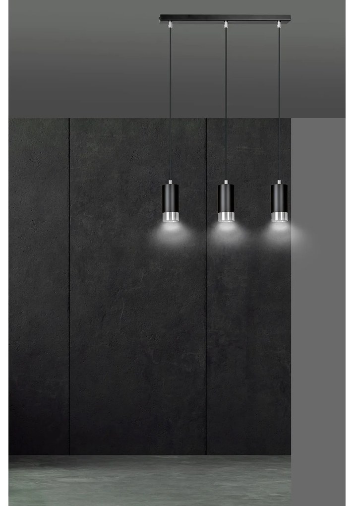 Lampadario 3 Luci Ivar Con Cilindri In Acciaio Nero E Cromo