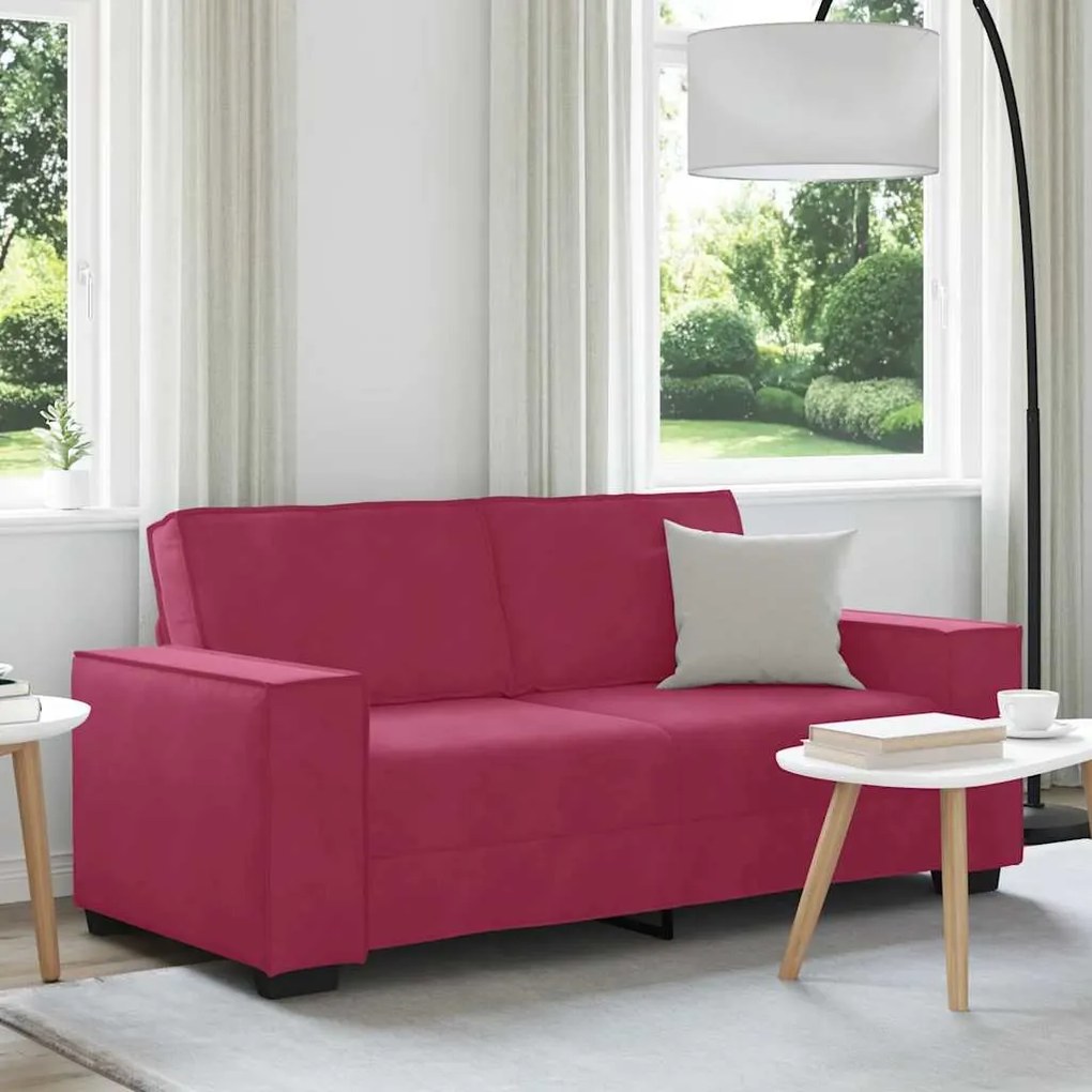 Divano A 2 Posti Rosso Vino 140 Cm İn Velluto /