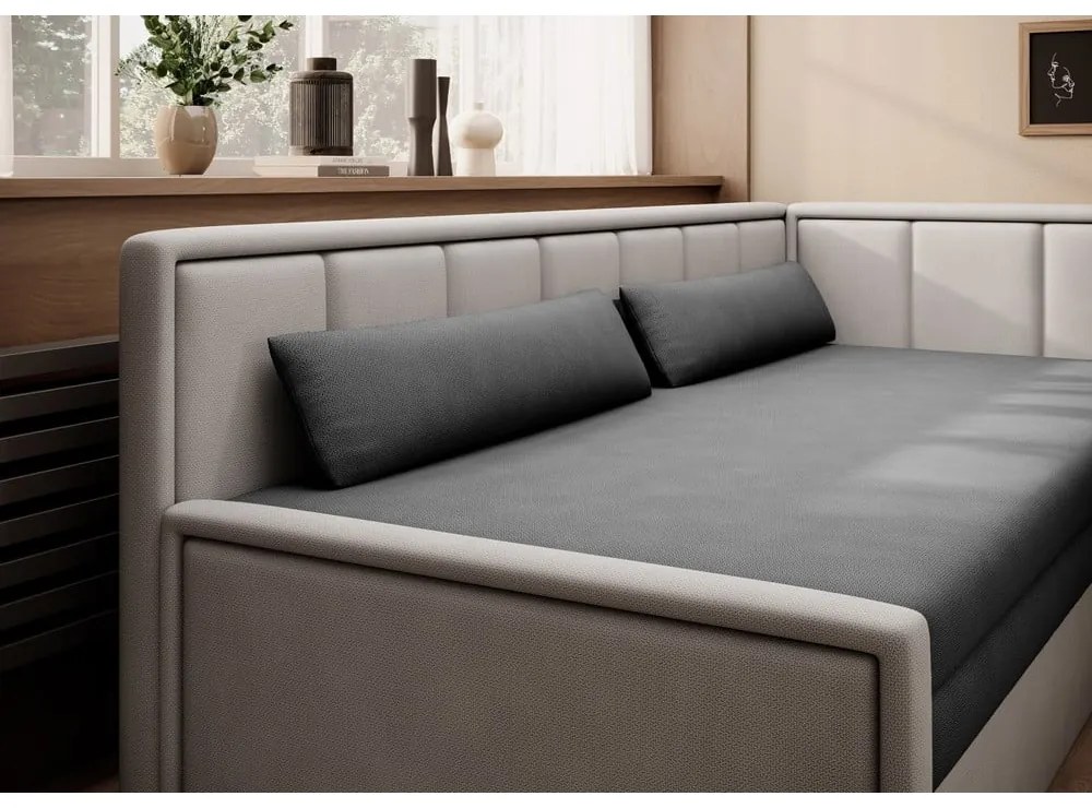 Divano grigio allungabile/con contenitore e rivestimento in ciniglia 214 cm Fulgeo – ELTAP